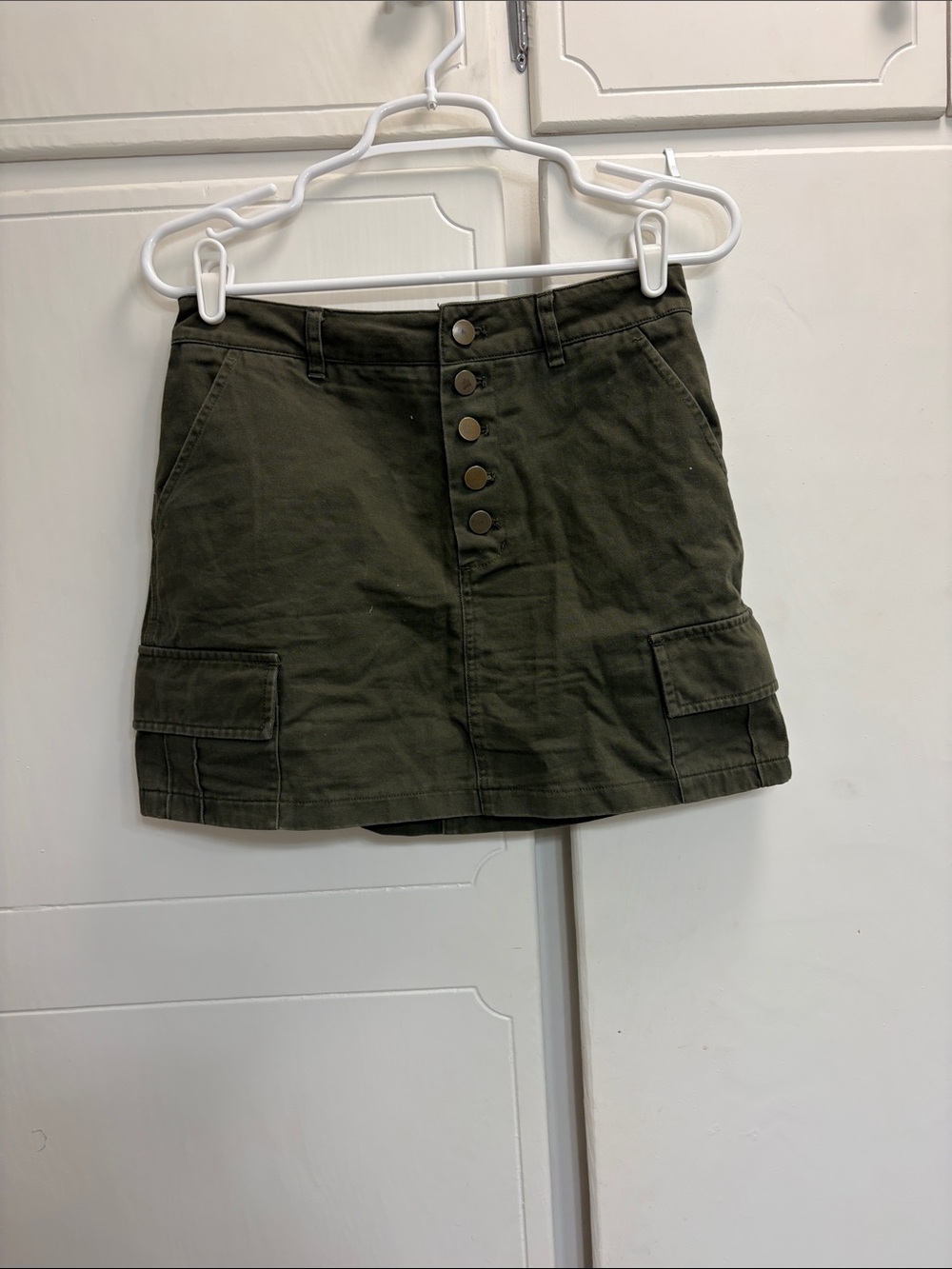 Forever 21 Olive Green Button-Front Cargo Mini Skirt
